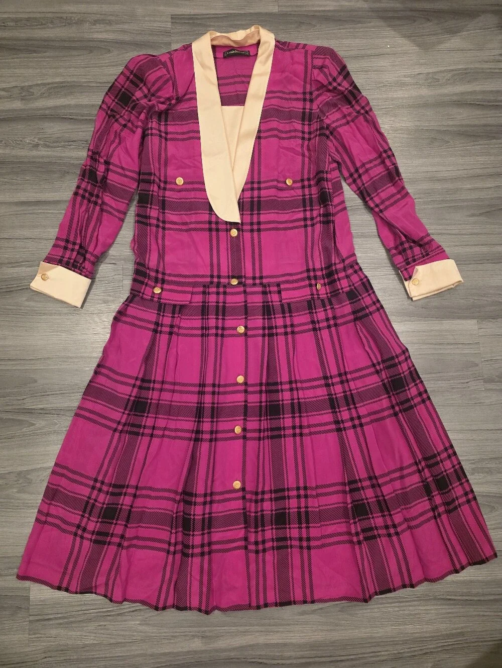 Louis Féraud Vintage 1980s Pleated Coat Dress 100% Silk Women Maxi US 12 RARE!